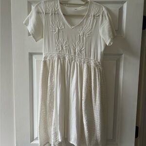 White cotton gauze crochet dress